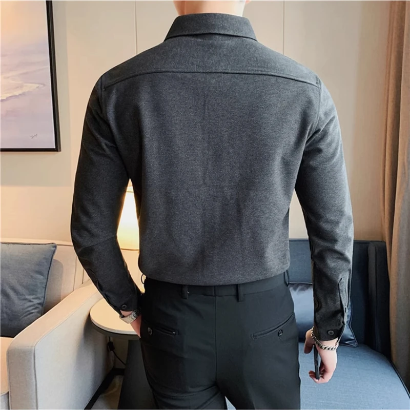 Autumn and winter new thickened brushed warm woolen long-sleeve shirt for men, high quality.M-4XL