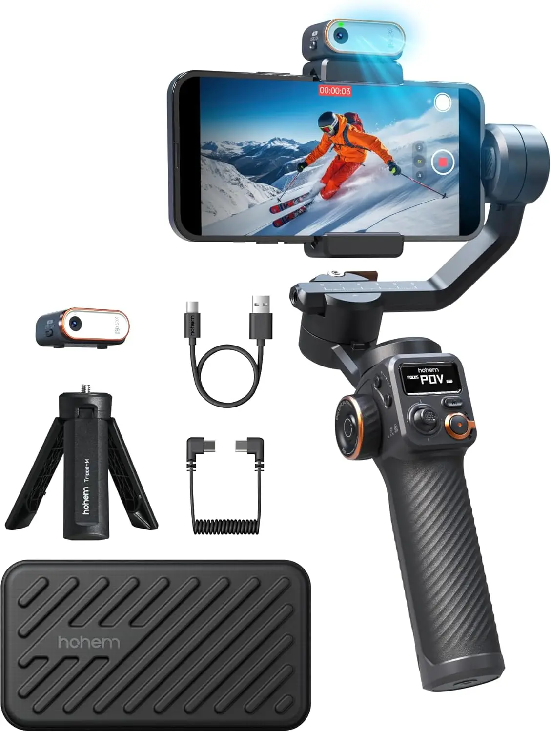 

Magnetic AI Tracking Sensor Fill Light, OLED Display, 3-Axis Phone Gimbal for iPhone Android, Video Recording Stabilizer