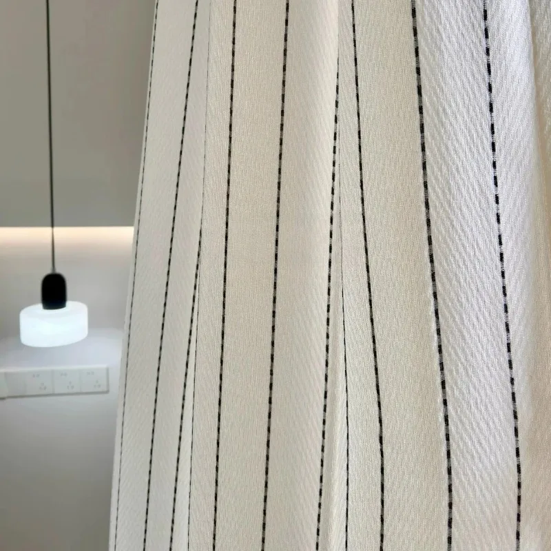 Vertical Black and White Lines Woven Jacquard Thick Window Screen Curtains for Bedroom Living Room Balcony Door Curtains