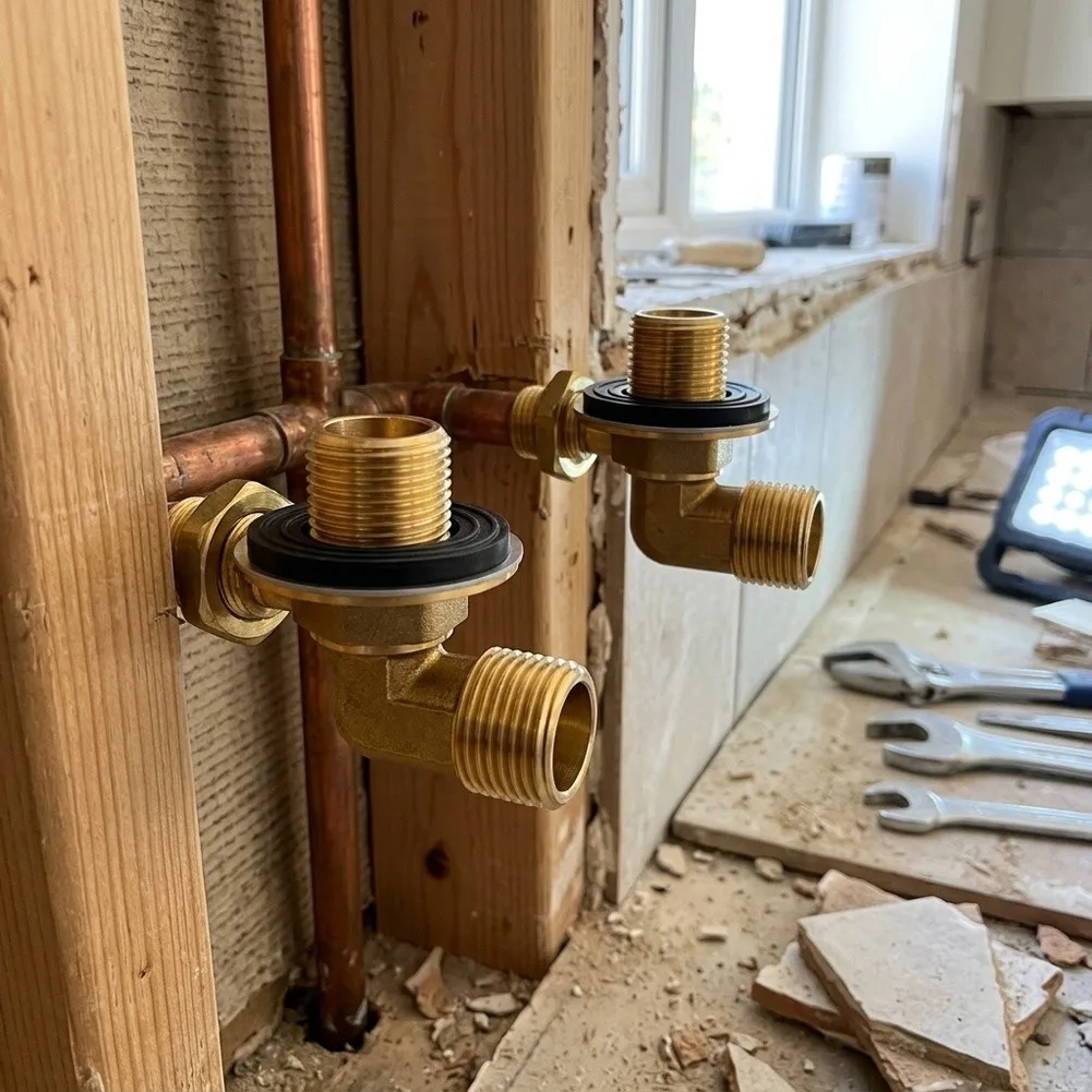 For Commercial Sink Wall Mount Faucet Kit Featuring 90 Degree Brass Elbow Fittings and Stainless Steel Washers