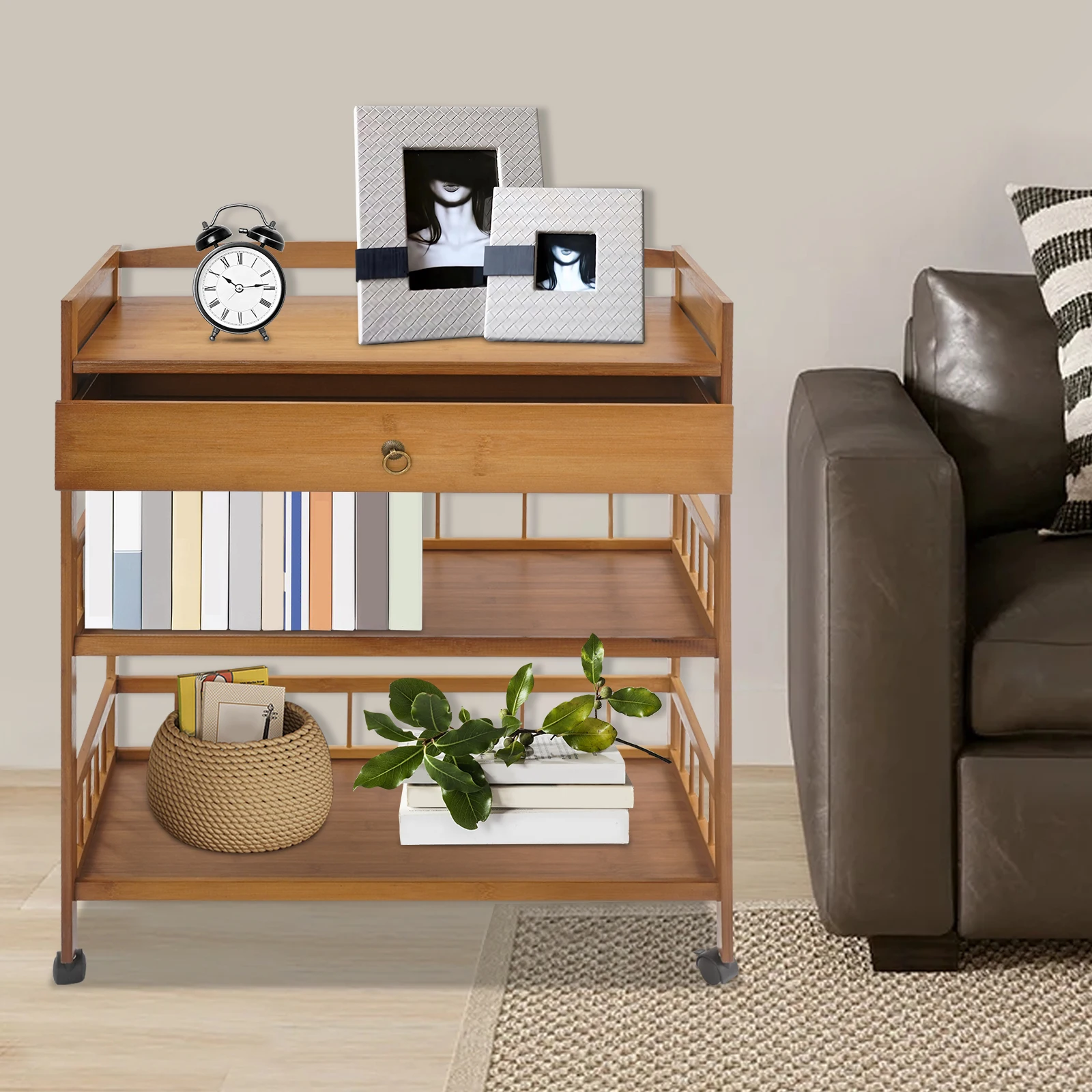 

3 Tier Rolling Cart, Kitchen Serving Storage Cart, Storage Organizer Cart with Drawers and Universal Wheels,For Living Rooms