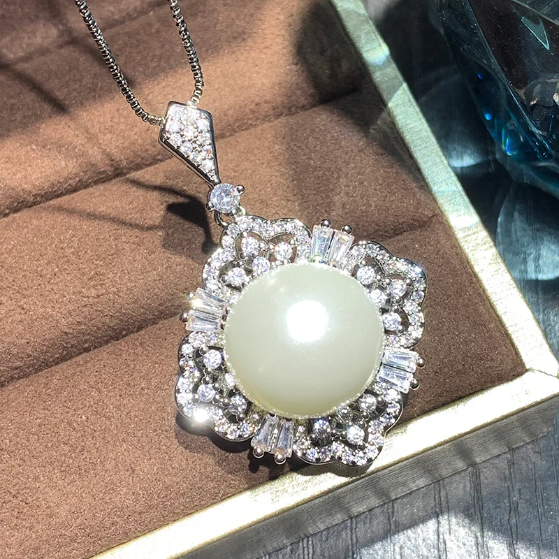 Jewelry Gold-Plated Inlaid Fritillary Diamond Luxurious Style White Pearl Suit 14mm 16mm