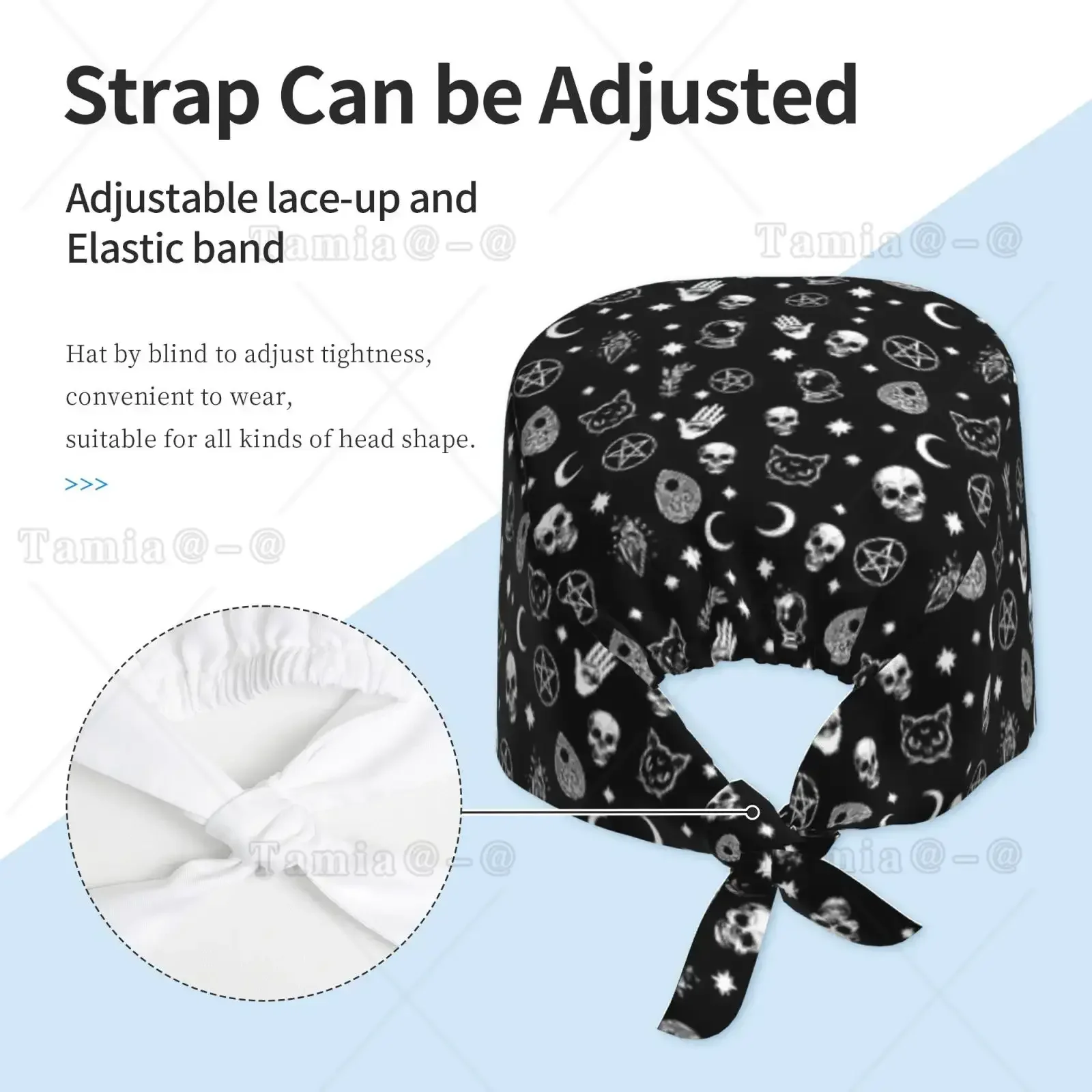 Skull Print Pattern Work Hat with Sweatband Adjustable Unisex Women's Lace Up Back Hat