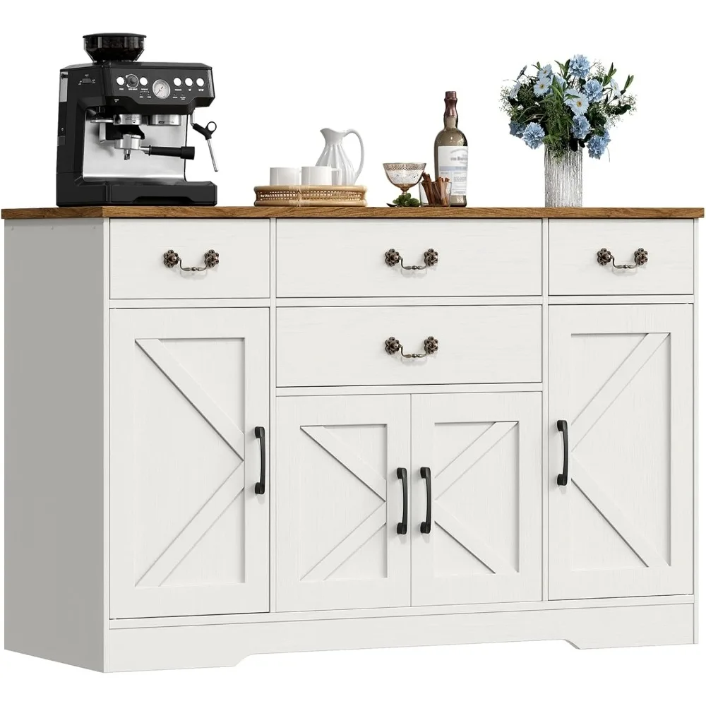 Sideboard-Buffetschrank, 54" großer Küchenschrank mit Schubladen, Türen und verstellbaren Regalen, Bauernhaus-Holzkaffee