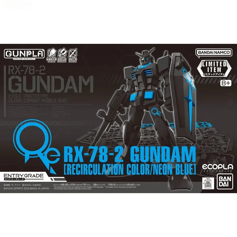 Bandai Original EG Series RX-78-2 GUNDAM RECIRCULATION COLOR / NEON BLUE Action Figure Toys for Boys Gifts Collectible Ornaments