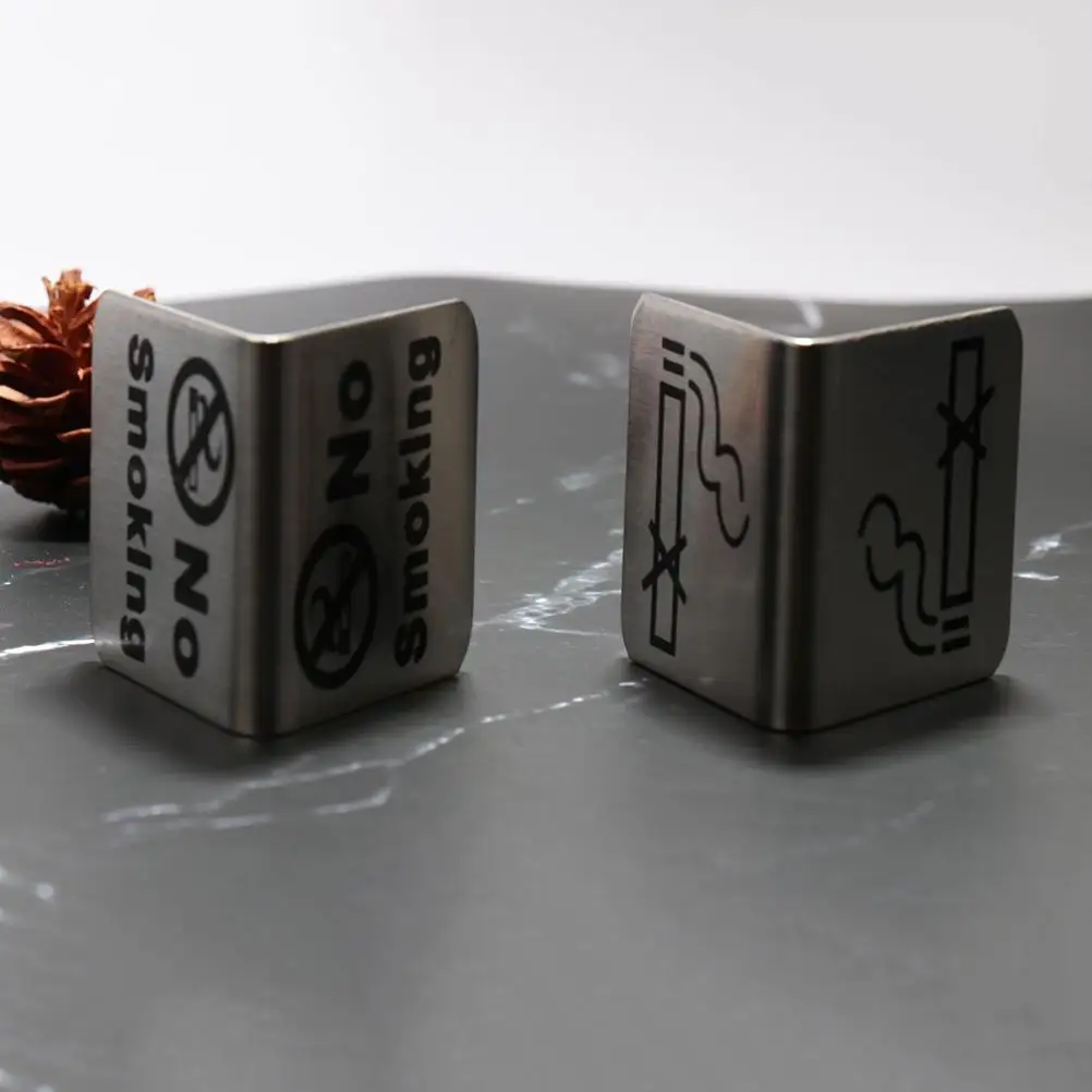 2 PCS Stainless Steel Non-smoking Sign Free Standing Table Tent Double Side