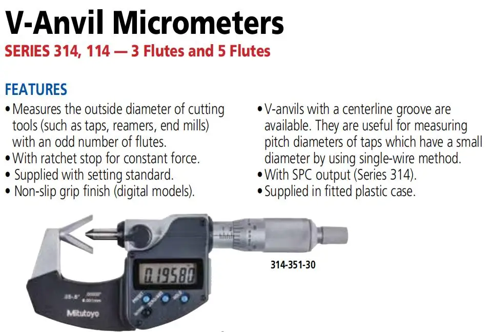 Mitutoyo 314-251-30 VM3-15MX  range 1-15mm digital V-Anvil Micrometers