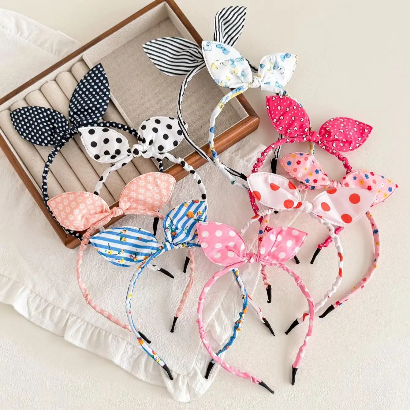 10pcs Fabric Rabbit Ear Headbands Hair Clips Cute Girly Pink Red Multicolor Optional Cute Back-to-School Hair Accessories Sweet