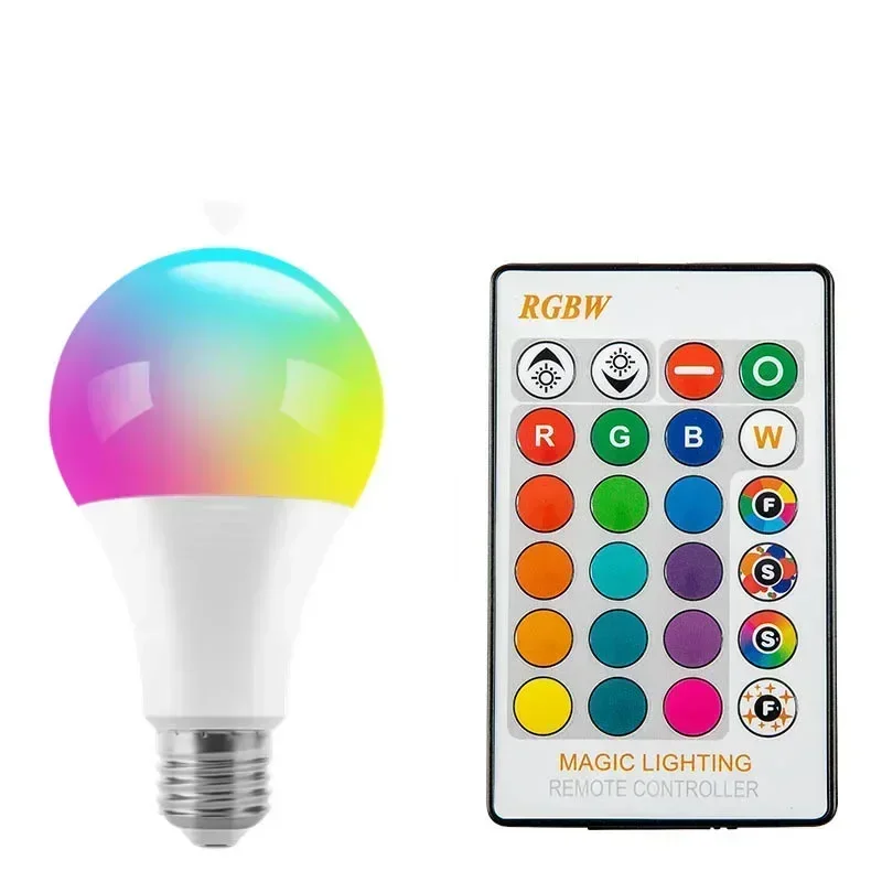 

E27 220v Rgb Lamp Bombillas LED 3w 5w 10w 15w Ir Remote Control RGBW Changeable Colorful Smart Lamp Home Decor Spotlight Bulb