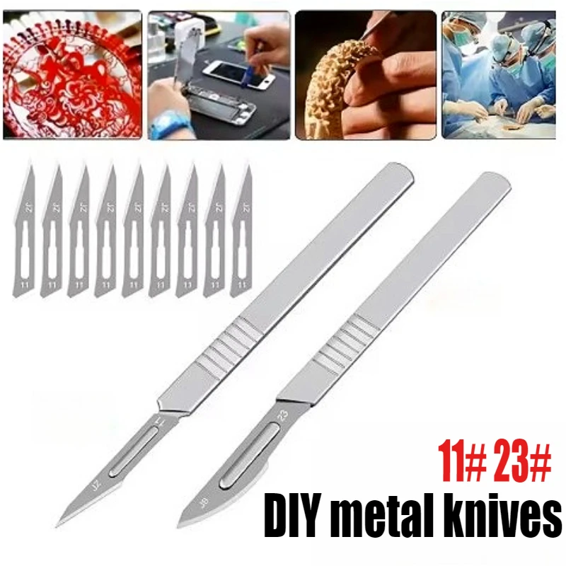 Carbon Steel Carving Metal Scalpel Blades Handle Scalpel DIY Cutting Repair Animal Surgical Knife Tool Kits Box Non Slip