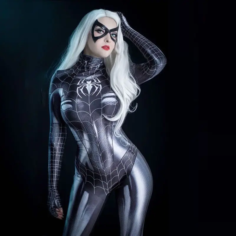 Sexy Black Cat Superhero Cosplay Costume For Spider Women Halloween Costume Christmas Tight 3d Printing Bodysuit Jumpuit Toys