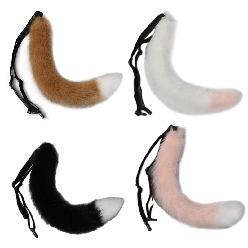 

2Pcs Animal Roleplay Soft Set Ear Headwear Long Fur Wolf Tail Animes Gothics Cosplays Accessories Costume Party