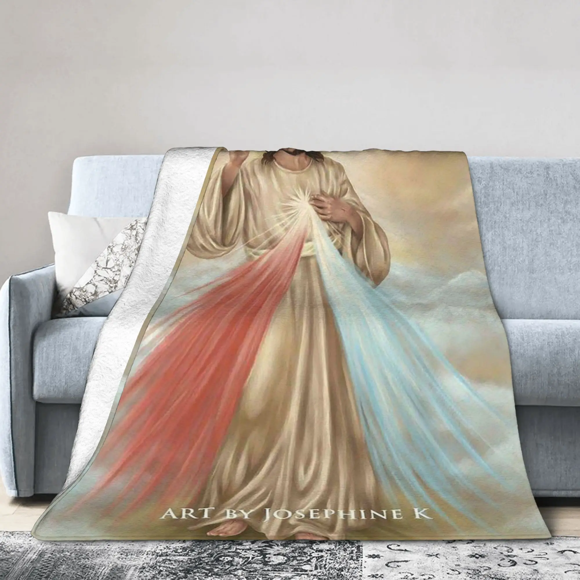 Christian Divine Mercy Flannel Blankets Jesus I Trus in You Custom Throw Blanket for  Sofa Bedding Lounge 200x150cm Bedspreads