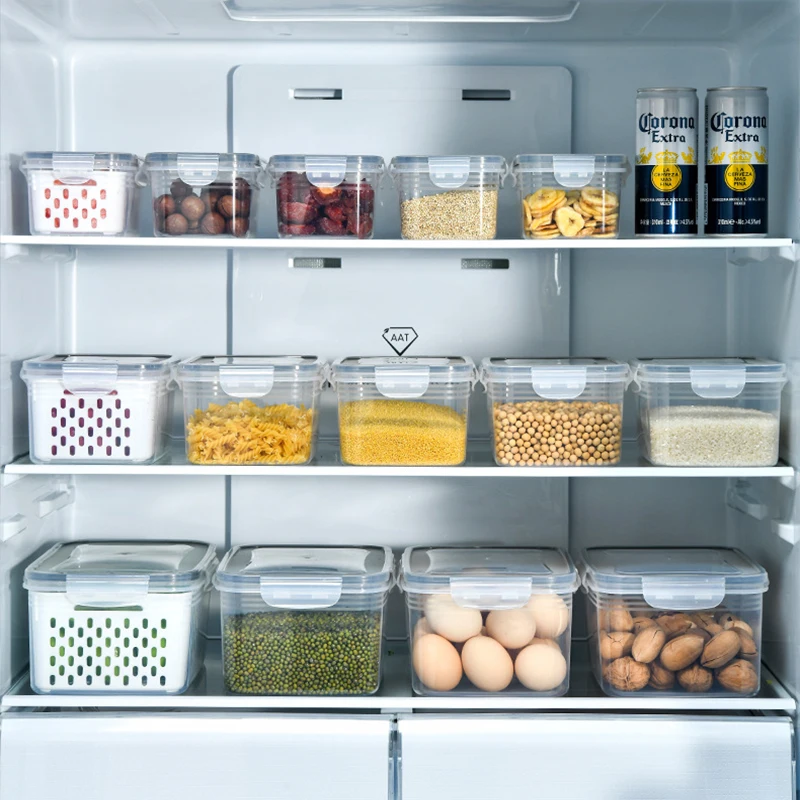 Cesta de limpieza de frutas, contenedor de almacenamiento de alimentos para nevera con tapas con colador, cajas de almac