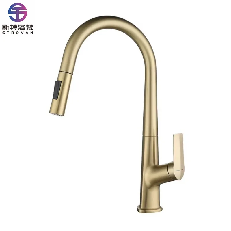 

Modern Gold Pull Out Kitchen Sink Faucet with Sprayer