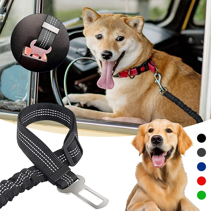 Pet Dog Seat Belt Adjustable Harnesses Lead Restraint Nylon Elastic Dog Seat Belt Reflective Durable Puppy Travel Car Safe Rope