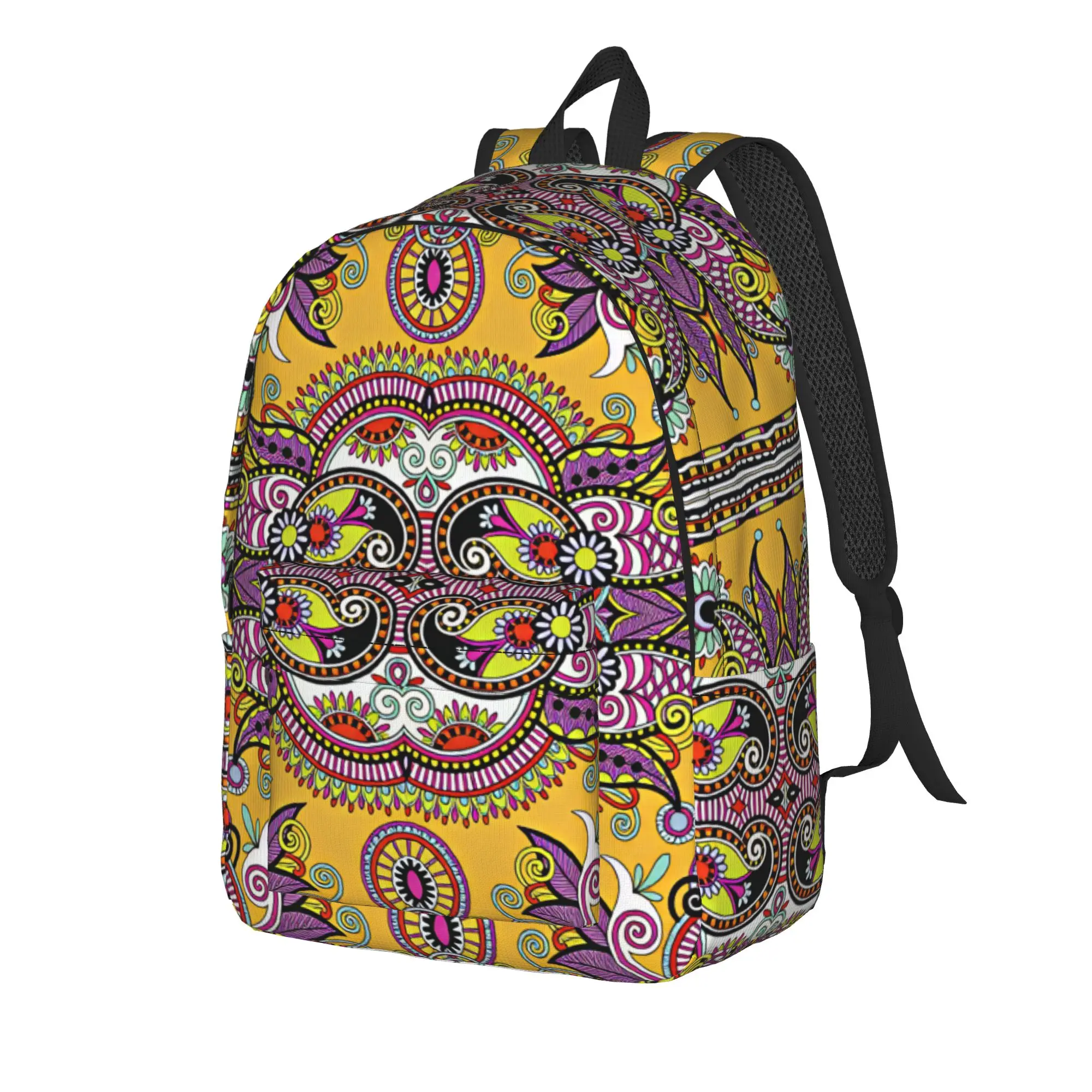 Yellow Pink Ethnic Ornate Mandala Backpack  Female Polyester Outdoor Backpacks Breathable Casual School Bags Rucksack
