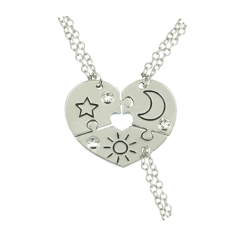 3 Piece Set Sun Moon Star Pendant Necklace For Women Men Best Friend BFF Friendship Couple Necklace Fashion Party Jewelry Gift