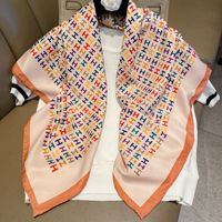 Mother's Day Gift Gift Hand-rolled edge beautifully printed color H letter 90 square Summer Sun twill silk scarf