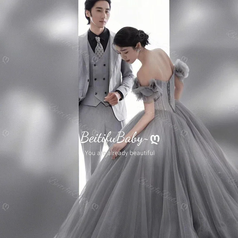 Customized Evening Gown for Women Strapless Party Dresses Fishbone Sleeveless Organza A-line Skirt Princess Style Wedding Dress