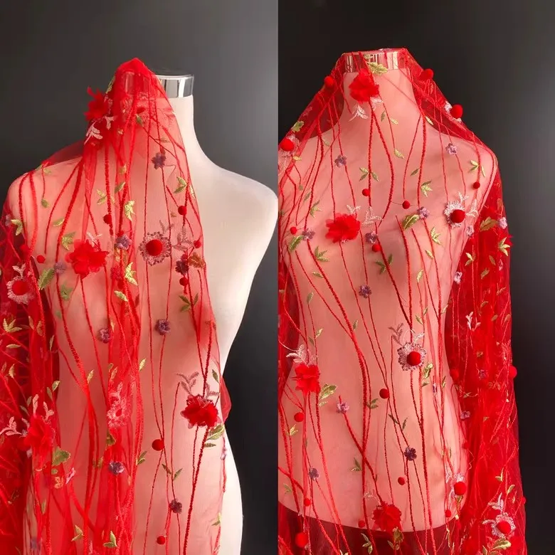 Tessuto tridimensionale dell'indumento ricamato del merletto della maglia del fiore della maglia del fiore della palla della pianta tridimensionale