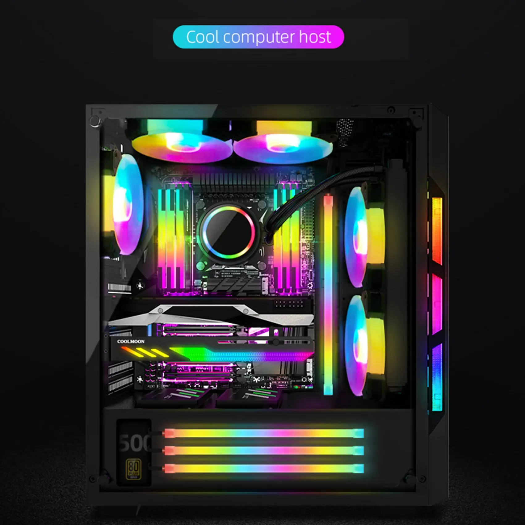 Coolmoon quadrado argb barra de luz computador caso decoração luz ambiente cor mágica barra luz led tira luz decorativa