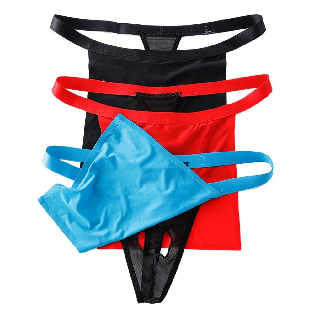 Japanese Bellyband Mens Thong Ice Silk Mesh Separate Pouch Ultra Thin Low Rise Sexy Underwear