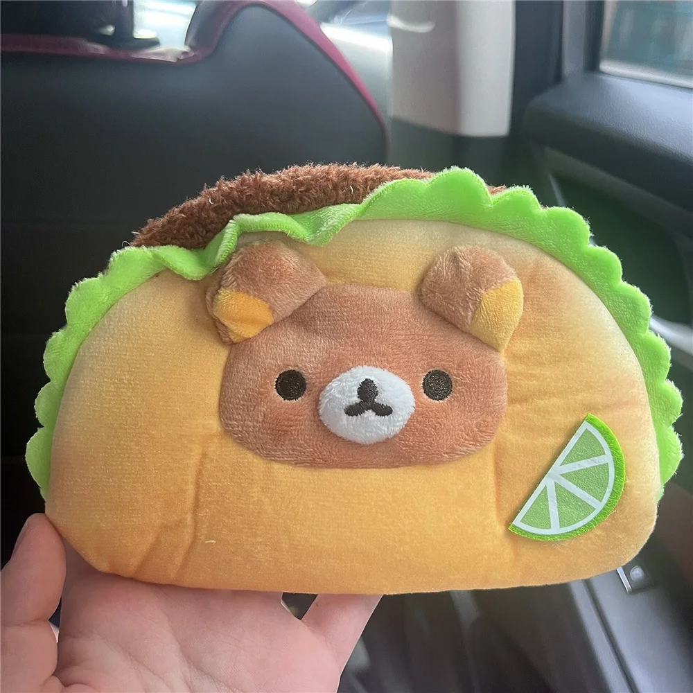 Rilakkuma Bear Hamburger Plush Pencil Cases for Girls Kids School Pencil Case Pouch Makeup Cosmetic Container Organizer Pen Bag