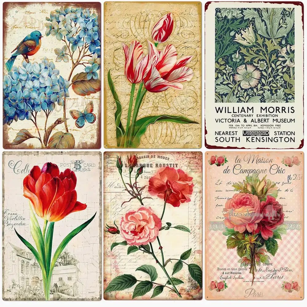 Blumen-Retro-Metallschild für Schlafzimmerdekorationen im Hinterhof, Rosen-Wandkunst-Poster, Lavendel-Vintage-Blech, Liebesgeschenk für Frauen