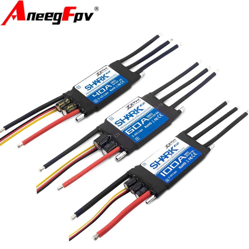 ZTW 32-Bit ESC Shark G2 100A 80A 60A 50A 40A 30A 20A SBEC 5V/6V 8A controlador de velocidad sin escobillas para propulsor submarino de barco RC