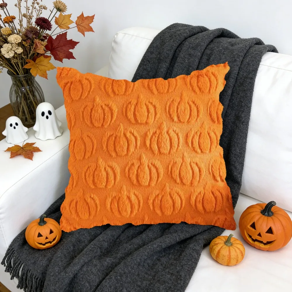 18x18 Inches Throw Pillow Covers Soft Fabric Pumpkin Pattern Faux Wool Cushions Quilting Design Faux Wool Material Pillowcase