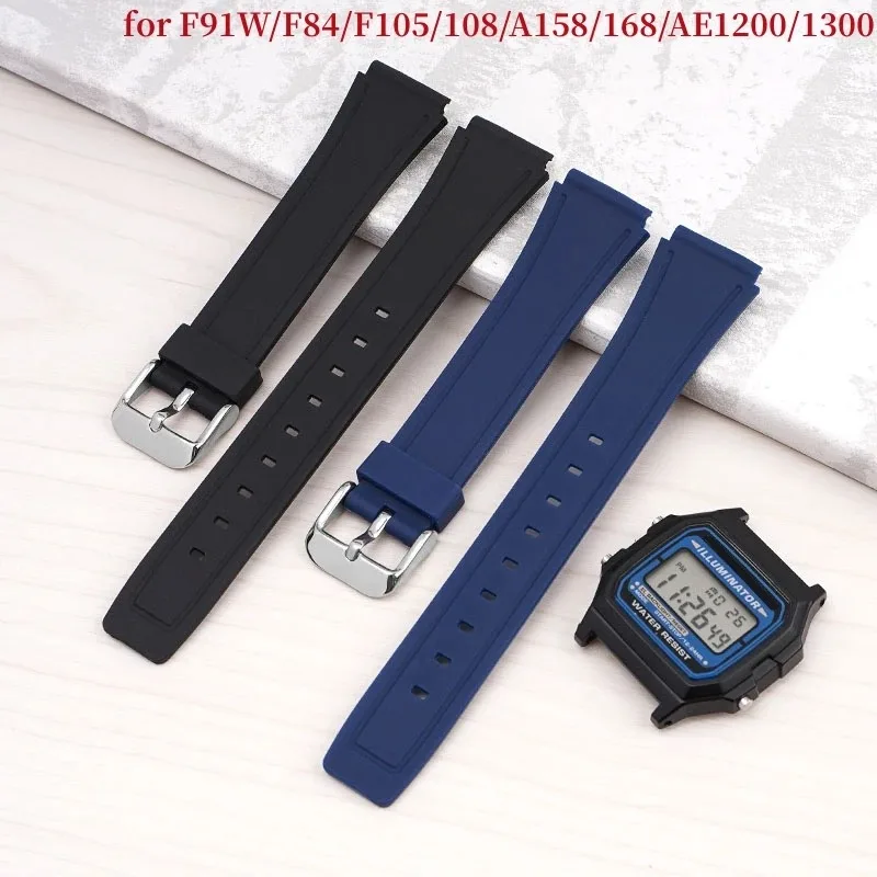 18mm Rubber Silicone Watch Strap for Casio F-91W F-84 F-105 F-108 F-A158 F-168 AE1200 AE1300 Waterproof Universal Sport Bracelet