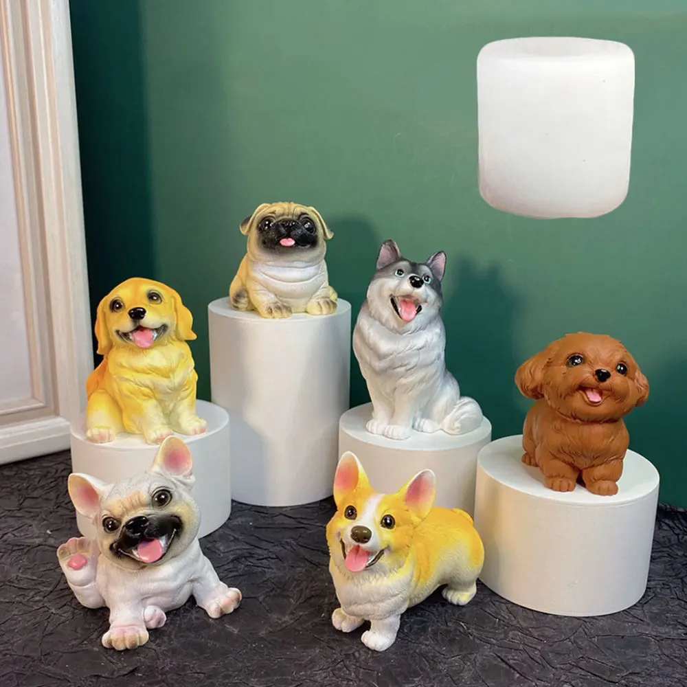 

3D Animals Dog Mold Corgi Dog Golden Retriever Teddy Bulldog Gypsum Epoxy Resin Silicone Mold DIY Desktop Decoration