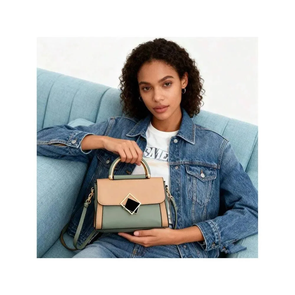 

Женская сумка с цветными блоками и геометрическим узором — для взрослых женщин, привлекательная двухцветная конструкция с геометрическими деталями, универсальная