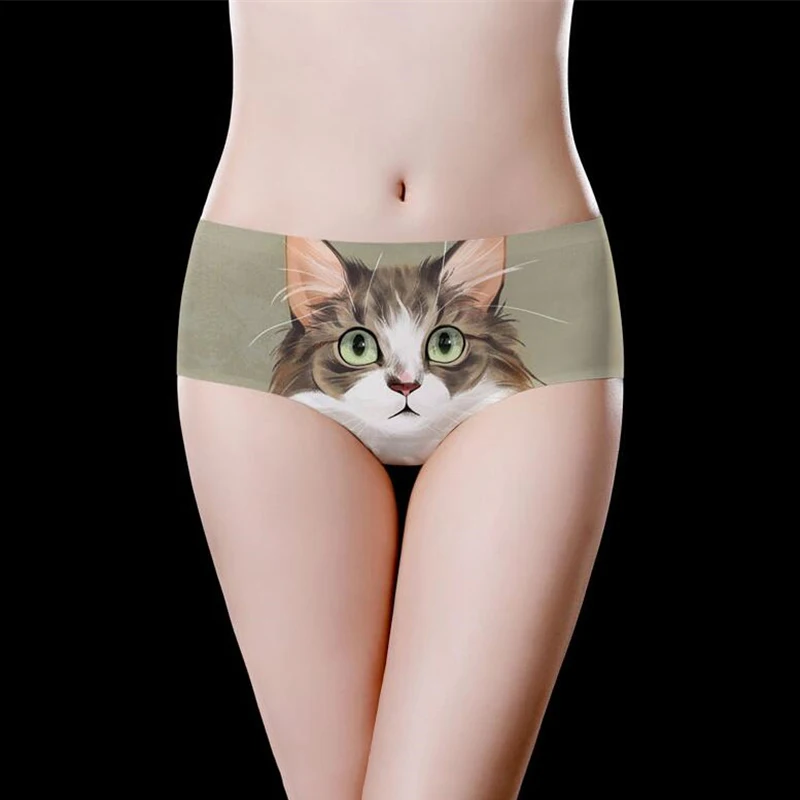High-quality Panties Women Seamless Lingerie Tight Hip-lifting Briefs Breathable Intimates Cute Cat Print Young Girls Underwear