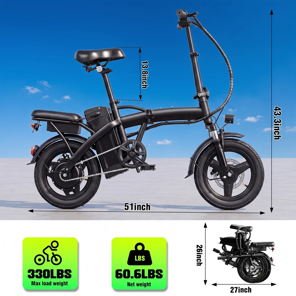 Electric Bike for Adult, 20MPH,Peak 560W Motor,48V Removable Battery,14inch Folding Electric Bike,Maximum 32 Miles,1Year Warranty Ebike image 7