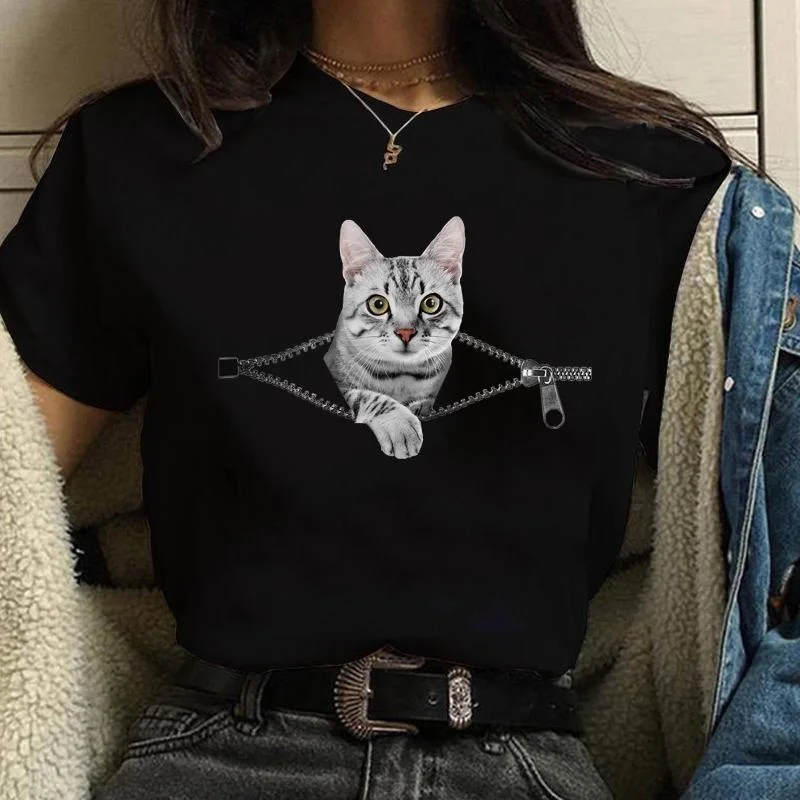 Funny Cat Pattern Printed T-Shirt Women's Cute Cat Harajuku Personalized Creative Casual Shirt Women's Fashion Cat T-Shirt Shir