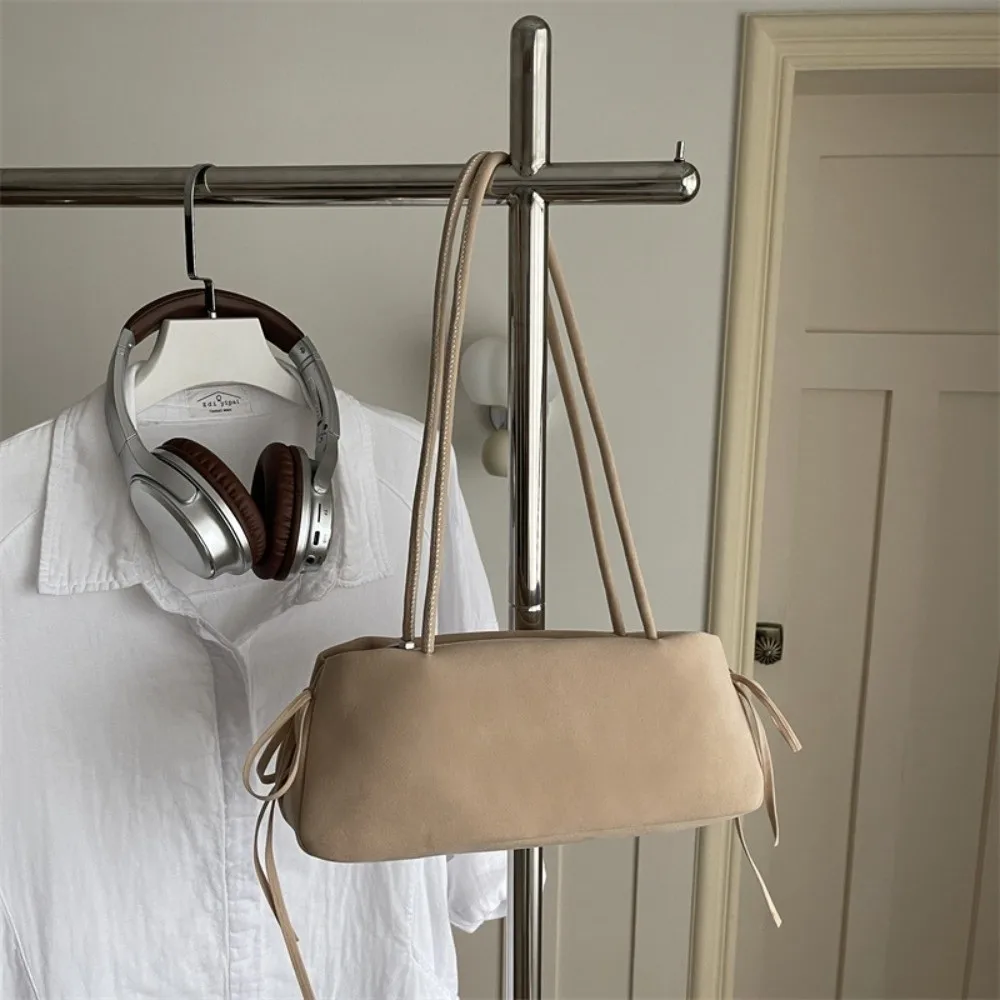 Gift Solid Color Suede Shoulder Bag Knot Design Versatile Retro Handbag Durable Minimalist Underarm Bag Vacation