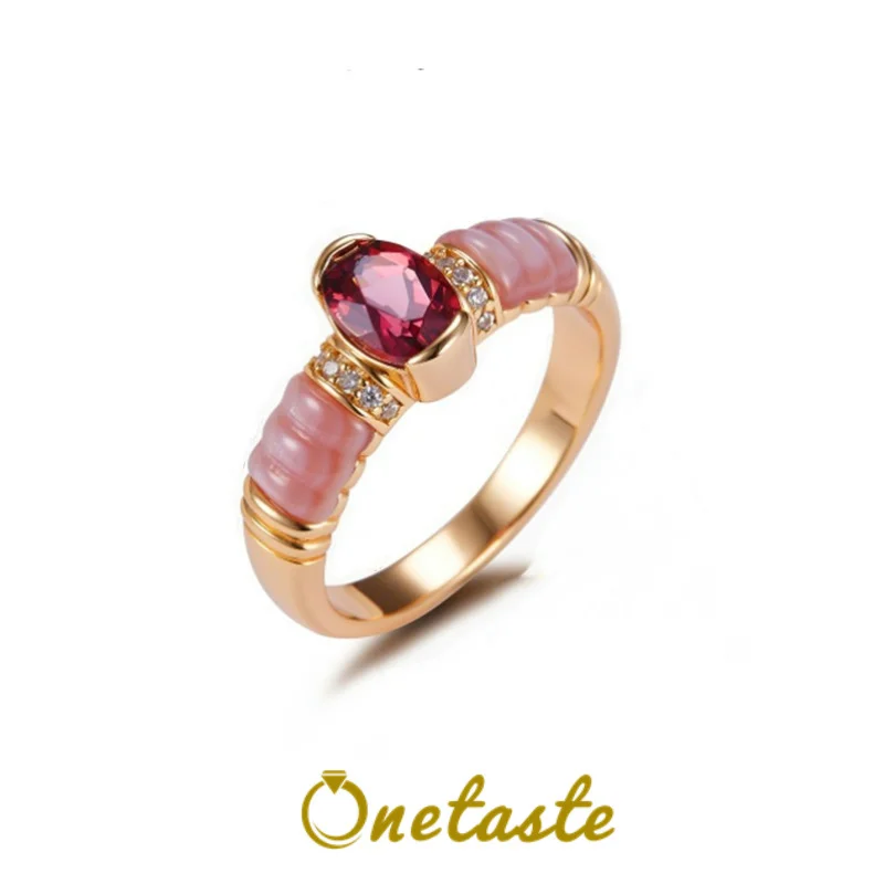 

Natural Garnet S925 Silver Pink Mother of Pearl Rings For Women 18K Gold Red Stone Minimalistic Chic Small Ring 2024 New Gift