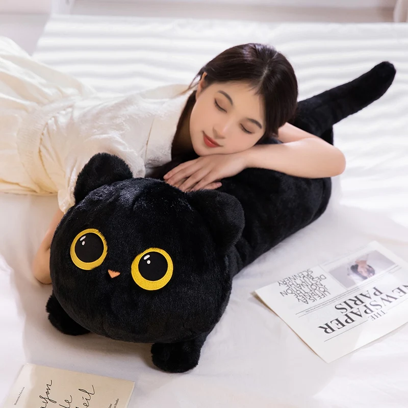 50-70cm New Cat Plush Pillow Stuffed Soft Lying Cat Cushion Lovely Black Cat Sleeping Pillow Nice Birthday Gifts