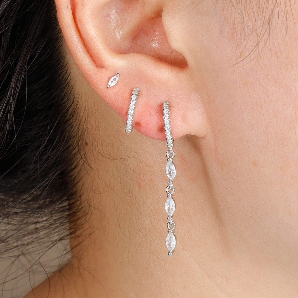 3 قطعة خمر الفولاذ المقاوم للصدأ شرابة هندسية قلادة طقم من الحلقان للنساء مطلية بالذهب الزركون الغضروف ثقب الأذن مجوهرات #2