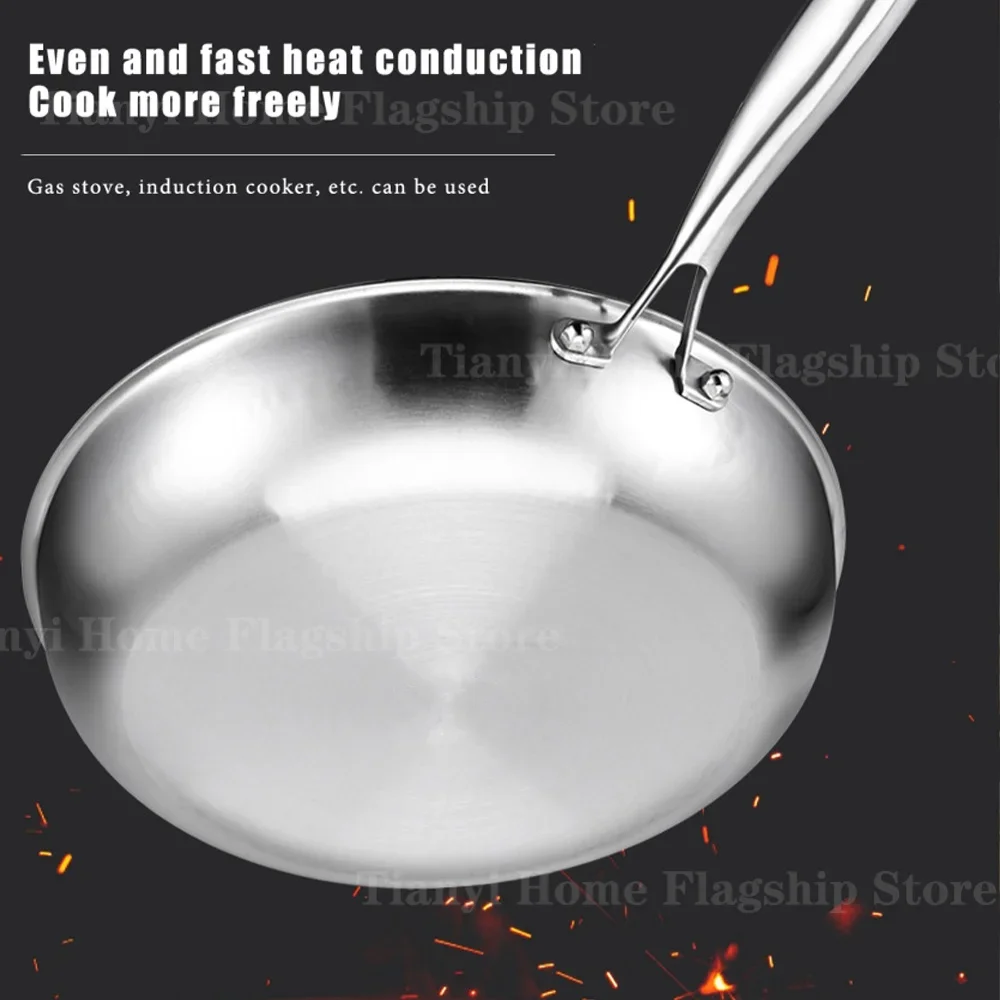 22/24/26/28/30cm Titanium Stainless Steel Frying Pan Non-stick Wok Home Egg Steak Skillet Induction Gas Stove Kitchen Cookware