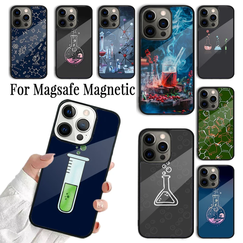 Coque Phone Case For iPhone 16 15 14 13 12 Mini 11 Pro Max Plus Magsafe Magnetic Wireless Charging Cover Science Chemistry Style