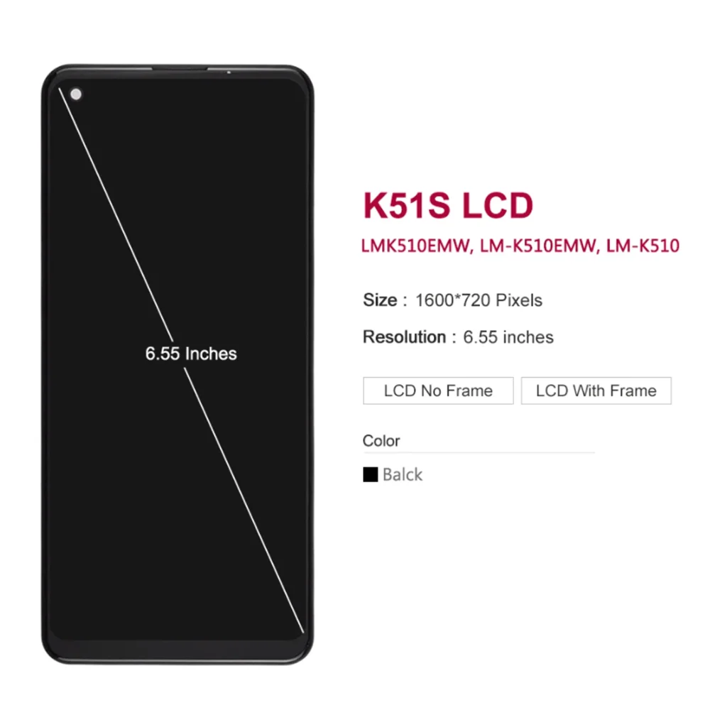 100% test 6.55''  For LG K51S LCD with frame LMK510EMW, LM-K510EMW Display Touch Screen Digitizer Assembly Replacement Accessory