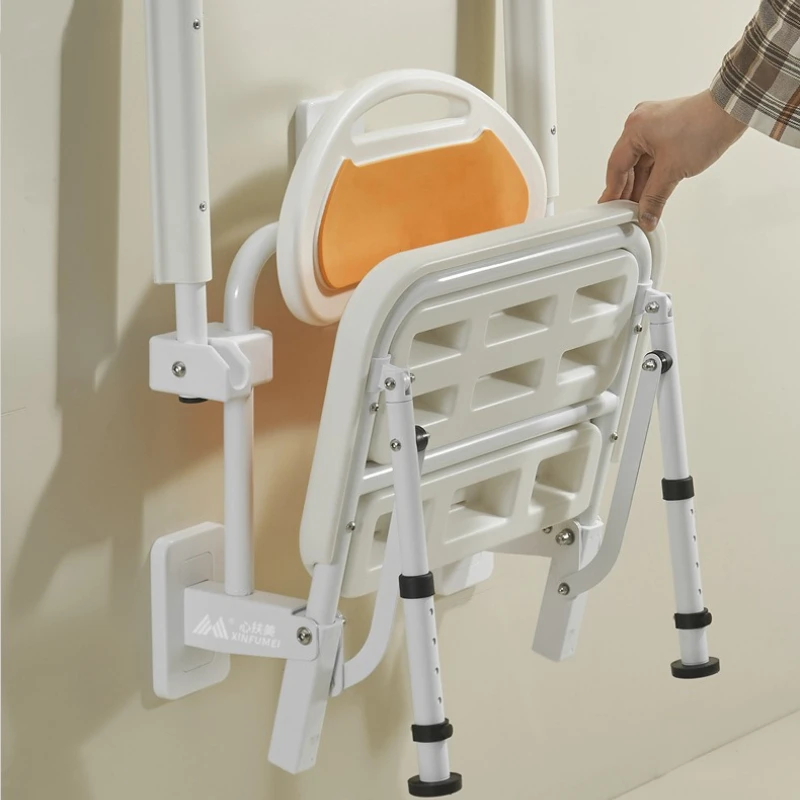 ‌Foldable Bathroom Chair with Backrest,Adjustable Anti-Slip Shower Stool for Elderly,Wall-Mounted SpaceSaving,Senior Safety Seat