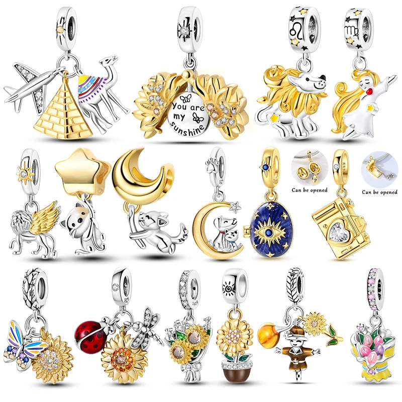 925 Sterling Silver Charms Beads Sunflower Dragonfly Butterfly Ladybug Pendants Fit Original Bracelet Women Jewelry