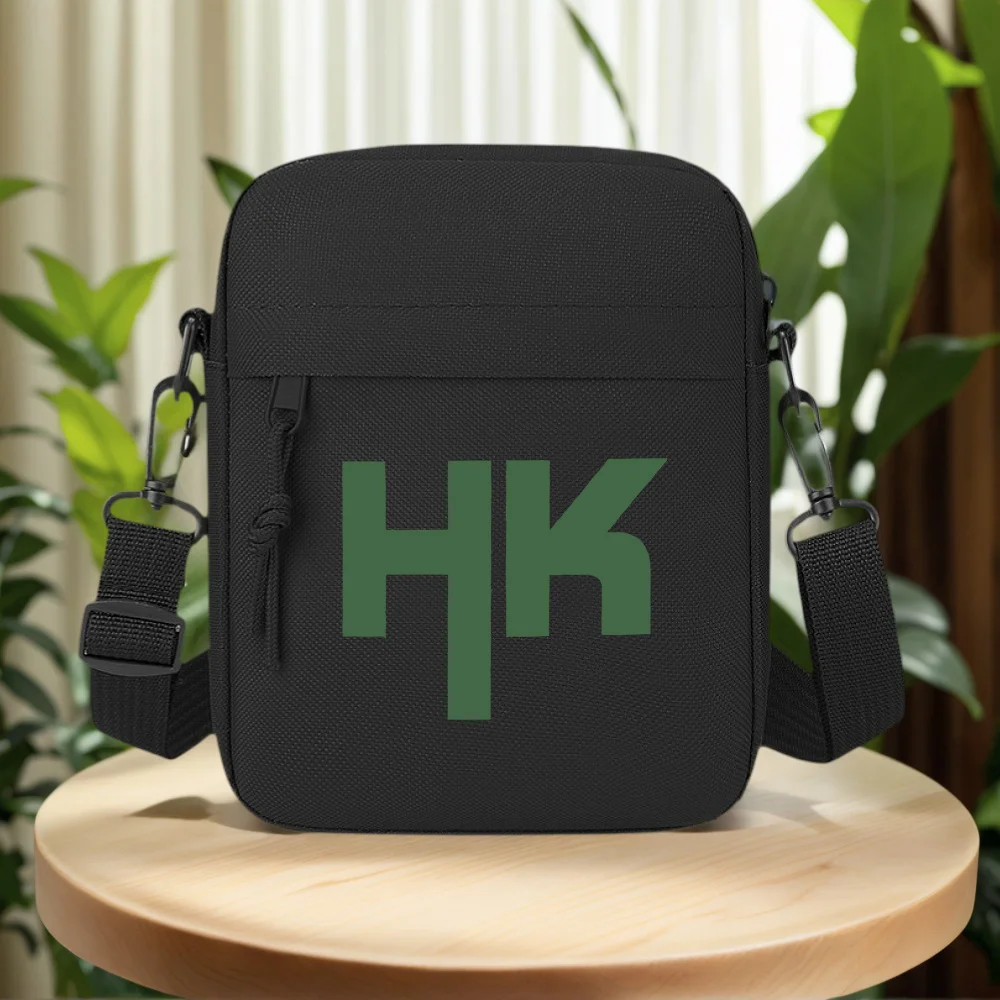 HK letters design on black background Men Crossbody Bag Single Shoulder Women Cartoon Anime Film Printing Design Unisex