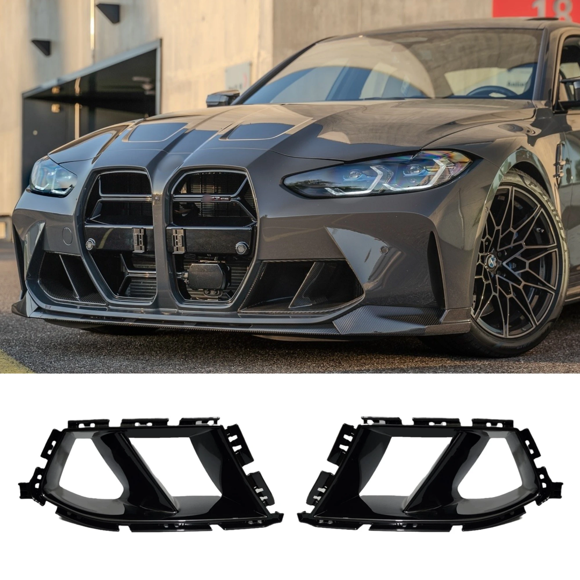 

Gloss Black Performance Front Bumper Lower Vent Duct Grille Cover Set For BMW M3 G80 G81 M4 G82 G83 2021-2025
