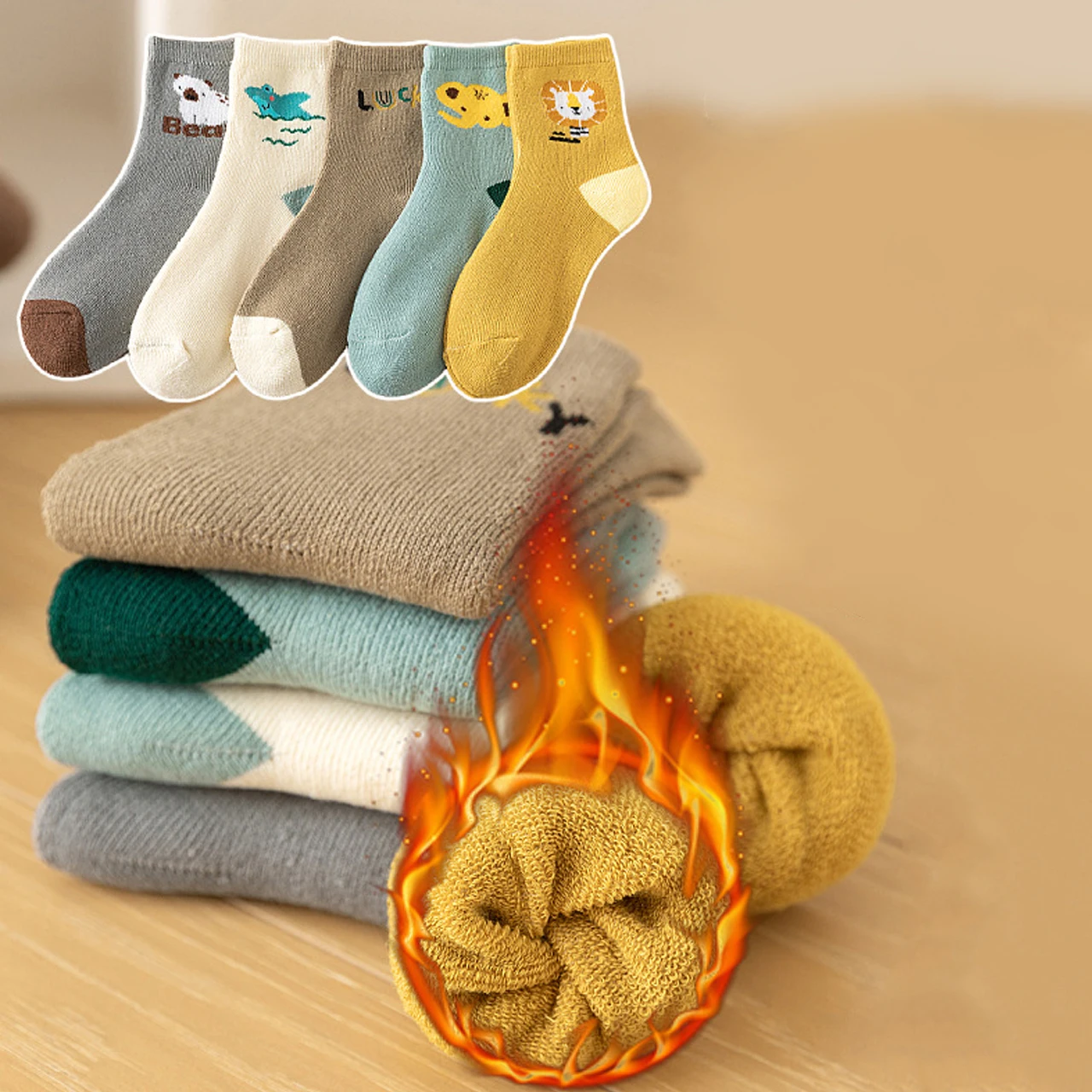 

5 пар зимних теплых детских плюшевых носков, детские носки средней длины с героями мультфильмов, утепленные флисовые детские спортивные носки, термообувь для мальчиков и девочек 8-24 месяцев