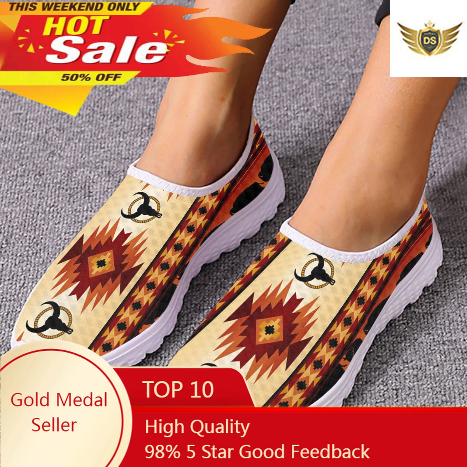 

Comfortable Flat Loafers Tribal Ethnic Summer Slip On Shoes Aztec Animal Design Women's Home Mesh Shoes Zapatos